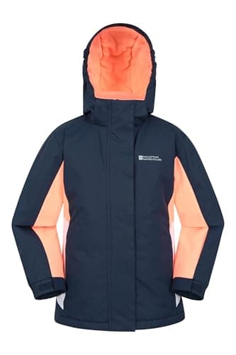 Image of Mountain Warehouse Honey Kids Ski Jacket - Snowproof, Fleece Lined Snow Coat with Hood - Boys and Girls Winter Warm Skiing, Snowboarding & Outdoors Black Iris Navy Kids Size 3-4 Years
