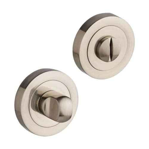Image of Designer Levers - Bathroom Toilet WC Door -Thumbturn Twist & Release Lock - Brushed Nickel - Screw On Rose - Set
