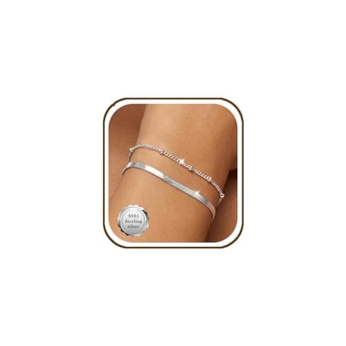 Image of BMMYE 2 Pcs Silver Bracelet for Women Layered Dainty Link Chain Sterling Silver Bracelets Adjustable Stackable Bracelets Hypoallergenic 925 Silver Bracelet Set with Cubic Zirconia Gift for Her Wife