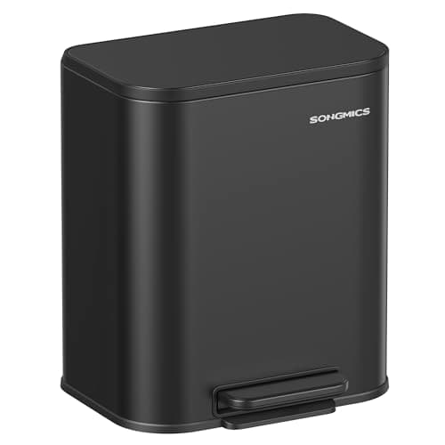 Image of SONGMICS Kitchen Bin, 20L Pedal Bin, Steel Trash Bin, Soft-Close Lid, Stays Open, Inner Bucket, Wide Non-Slip Pedal, Ink Black LTB542B02