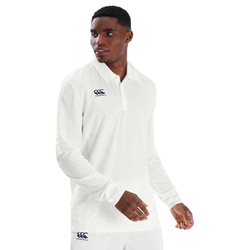 Image of Canterbury Men's Cricket Long Sleeve Polo Shirt | Moisture Wicking | Breathable Polo Shirt, Cricket Cream, 3XL