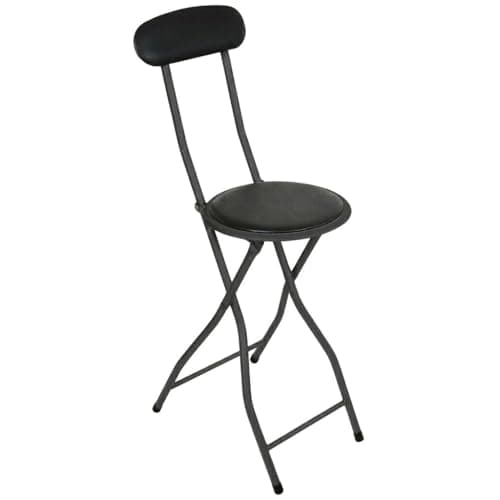 Image of SuperGift.com Black Round Compact Padded Folding High Back Stool Chair Back Rest For Breakfast, Office Stool, Folding Kitchen Stool, Desk Stool, Foldable Bar Stools