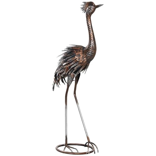 Image of Outsunny Heron Garden Statue, Standing Garden Ornament, Metal Garden Gift with Stakes for Patio Pond Landscape Decoration, Silver Tone