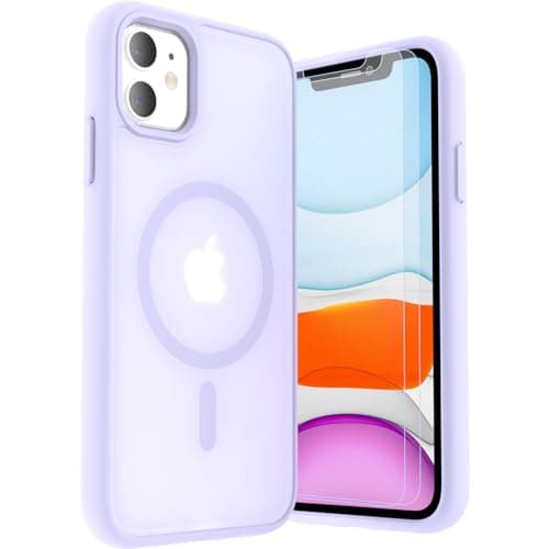 Image of LUNOVATE Magnetic Shockproof for iPhone 11/XR Case, 14FT Military Protective Cover, Anti-Slip Texture Translucent Matte Phone Case with 2 Screen Protector for iPhone 11 / iPhone XR - Purple Matte