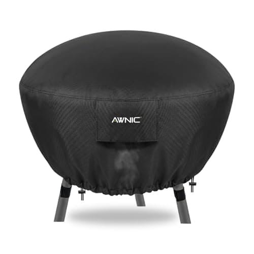 Image of AWNIC Round Fire Pit Cover, Waterproof 500D Oxford Fabric with PU Coating, 125GMS Durable Material, Windproof Drawstring and 3 Leg Fasteners, UV Resistant, Fits Most Fire Bowls - Ø65x30cm