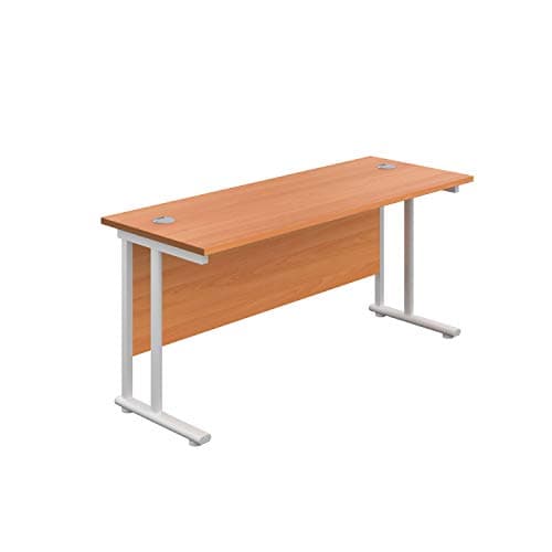 Image of Office Hippo Heavy Duty Rectangular Cantilever Office Desk, Home Office Desk, Office Table, Integrated Cable Ports, PC Desk For Office or Home, 5 Yr Wty - White Frame/Beech Top, 180cm x 60cm