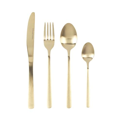 Image of Russell Hobbs Vienna 32 Piece Cutlery Set – 18/0 Stainless Steel Silverware, Service for 8, Forks, Knives, Tablespoons and Teaspoons, Dishwasher Safe Flatware, Gold Satin Finish