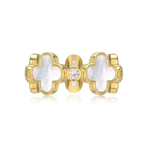 Image of Lllunimon Four Leaf Clover Rings 925 Sterling Silver Flower Finger Rings Wedding Engagement Ring Lucky Jewelry Gifts Stacking Cubic Zirconia Rings for Women,Gold,Size8