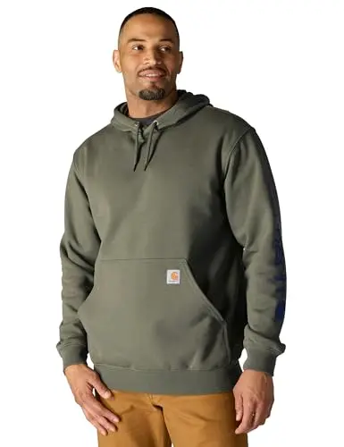 Image of Carhartt Men's Sleeve Logo Hooded Sweatshirt, Dusty Olive, XL