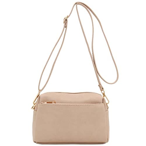 Image of FashionPuzzle Triple Zip Small Crossbody Bag, Nude, One Size