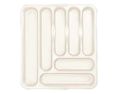 Image of JMS we create smile Compact Cutlery Organiser Tray High Grade Durable Plastic Compartment Cutlery Storage Stand Holder Caddy Organiser for Kitchen Drawers (Large, Soft Cream)