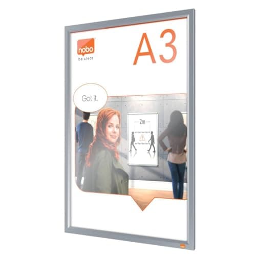 Image of Nobo A3 Poster Frame With Anodised Clip Frame, Wall Mountable Sign Holder, Through Corner Fixing, Mitred Corners, Impression Pro, Anodised, 1915577