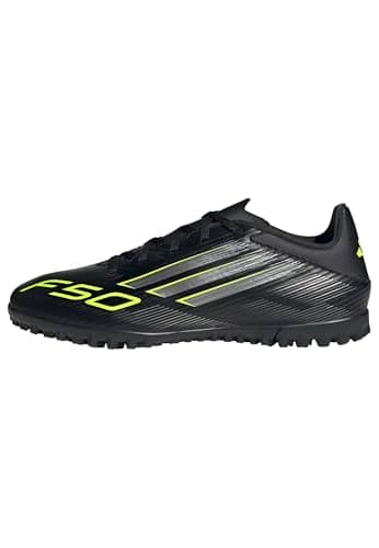 Image of adidas Unisex F50 Club Turf Football Boots, core Black/Iron met./Lucid Lemon, 8 UK
