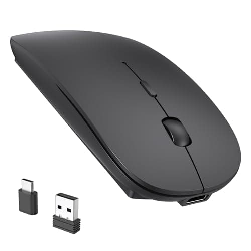 Image of RaceGT Wireless Mouse USB C & USB A, Rechargeable Laptop Mouse, Portable Lightweight Optical Design, Quiet Click, Long Battery Life, Adjustable DPI for PC, Desktop, Chromebook, Mac, Notebook - Black