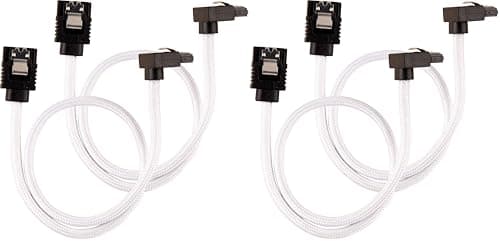 Image of Corsair 30cm White Premium Braided Sleeved 90° SATA Data Cable (Pack of 2)