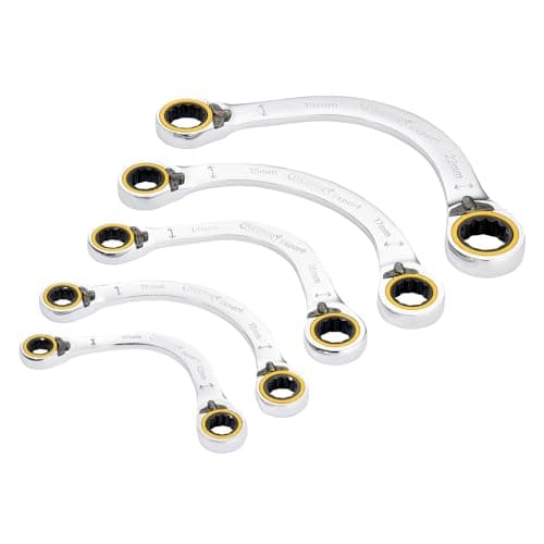 Image of Draper 03941 Expert HI-TORQ Double Ring Ratchet Half Moon Spanner Set (5 Piece)