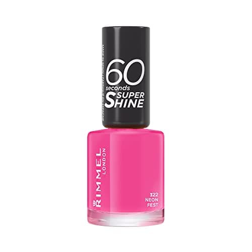 Image of Rimmel 60 Seconds Super Shine Nail Polish, Neon Fest, Quick-Dry Nail Polish, Ultra-Shiny Finish, Easy to Apply, Vibrant Colour, Long-Wearing, Clean and Improved Formula, Vegan, 8ml