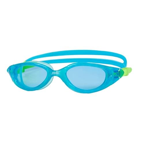 Image of Zoggs Panorama Kids Swimming Goggles (Blue Lens, Blue/Green, 6-14 Years) with Tinted UV Protection & Soft, Anti-Leak Seal, Wide Vision with Anti-Fog, Junior Boys & Girls Swim Goggles Kids