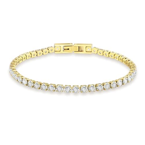Image of KRKC White Gold Cubic Zirconia Tennis Bracelets for Women Men, Ladies Silver CZ Diamond Bracelets, 2 3 4mm, 6.5-7.5 Inch, Jewellery Gift for Mum Daughter Wife Girlfriend Birthday (3mm-14K Gold, 7.5in)