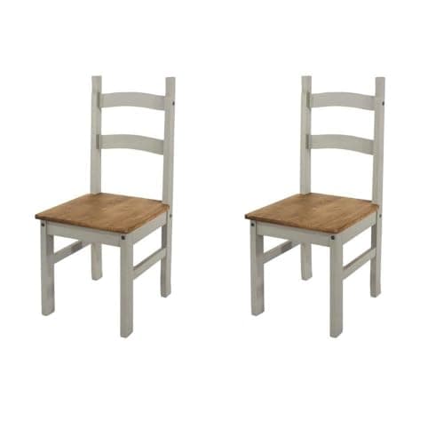 Image of Home Source Solid Pine Wood Pair of Dining Chairs, Kitchen Dining Furniture, Waxed Finish, Grey