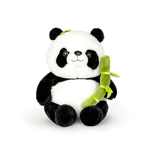 Image of Wanwu World Panda Stuffed Animal 9'' Panda Bear Plush Toys with Bamboo Stuffed Plushies Cute Doll Gifts Black and White (9inch) (Small)