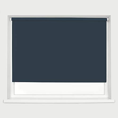 Image of Navy Blackout Roller Blinds Thermal Blackout Material Metal Brackets & FIttings 25mm Roller Tube Easy Fit Child Safe Bedroom Office 60cm Width x 160cm Length