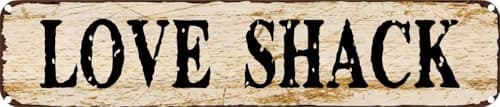 Image of Vintage Tin Sign Retro Metal Wall Decor LOVE SHACK Rustic Aluminum Plaque for Home,Bar,Kitchen,Garage,Man Cave 4x16 Inch