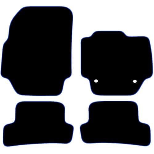 Image of Carsio Carpet Car Mats For Dacia Sandero 2013 Onwards 4 Piece Set with 2 Clips Tailored Fit Floor Mat Complete Accessory Black Custom Fitted - All Weather, Anti-Slip Backing & Blue Trim