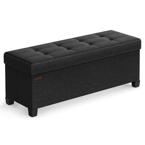 Image of SONGMICS Storage Ottoman Bench, Foldable Ottoman Foot Rest with Legs, 38 x 110 x 40 cm, End of Bed Bench, Storage Chest, Load up to 300 kg, for Living Room, Bedroom, Entryway, Ink Black LSF018B51