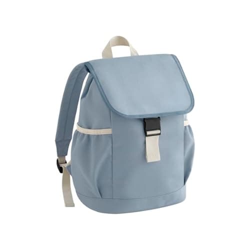 Image of BagBase Kids Adventure Backpack – Dusty Blue, Recycled Polyester, Contrast Styling, Elasticated Side Pockets, Fold-Over Flap with Buckle & Drawstring Closure, Adjustable Straps, Made for Decoration