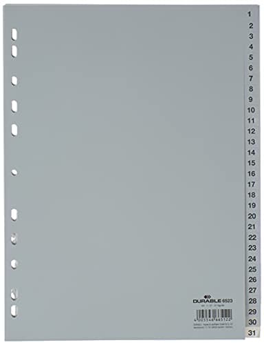 Image of Durable Index Dividers with Printed & Coloured Tabs | Tabs Numbers 1-31 | Made of Strong Polypropylene For Durability | A4 Pack of 1 Piece
