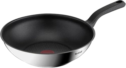 Image of Tefal Comfort Max 28cm Stainless Steel Wok, Durable Non-Stick Pan with Thermo-Spot Heat Indicator, Induction Compatible Base, Comfortable Grip Handle, Dishwasher, G7261944