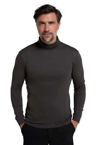 Image of Mountain Warehouse Meribel Mens Thermal Baselayer Top - Combed Cotton Sweater, Roll Neck Jumper, Breathable, Quick Drying & Fitted Sleeves - for Everyday Use Dark Grey L