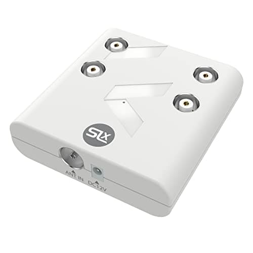 Image of SLx TV Signal Booster Aerial Amplifier, Integrated 4G and 5G Filter, 4 Output, 4 Way Compact Amplifier Booster Box for TV, Antenna, Satellite, Digital Freeview, White