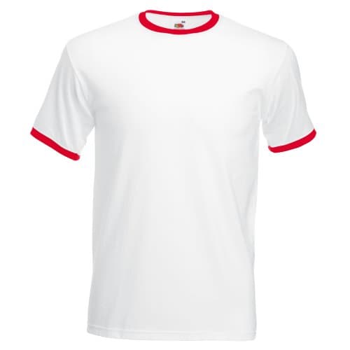 Image of Fruit of the Loom Mens Ringer Short Sleeve T-Shirt (L) (White/Red)