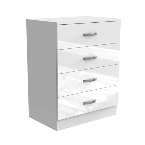 Image of Nera Gloss 4 Drawer Chest of Drawers 60cm Width, Dresser Drawers for Bedroom Storage Unit (Gloss White(Matt White))