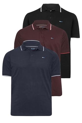 Image of BadRhino Big & Tall 3 Pack Core Essential Everyday Tee Classic Collar Short Sleeve Polo Shirt Top - Men's Golf Longer Length 100% Cotton Multipack - M to 8XL Blue 7-8XL