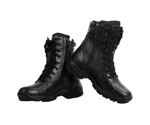 Image of 4 WITH QUIVE Sega Combat 3.O Mid-Calf Black Boots Men lace up & Side Zip Leather Comfortable Tactical Boots (Shiny Black, UK Footwear Size System, Adult, Men, Numeric, Medium, 6)