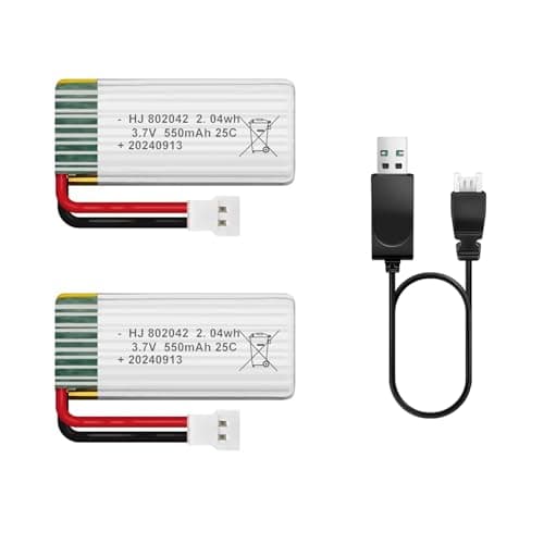 Image of HAWK'S WORK 2 Pcs 3.7V Lipo Battery, 550 mAh Rechargeable Lithium Polymer Battery for RC Plane Helicopter Drone All Models & Toys (MX2.0 Connector)