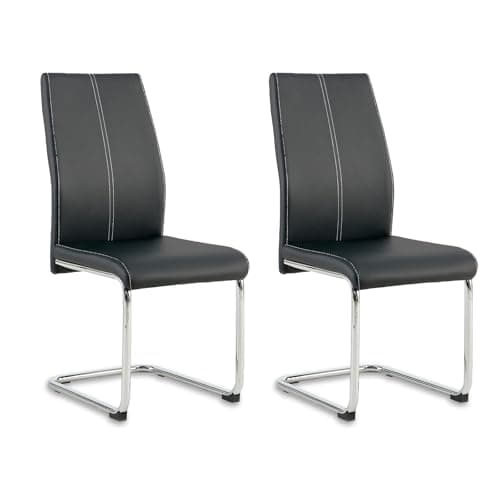 Image of Colorig Faux Leather Dining Chairs Set of 2, High Backrest Kitchen Chairs with U Shape Chrome Metal Legs, Easy Clean Chair for Living Room Dining Room Office Kitchen (2, Black)