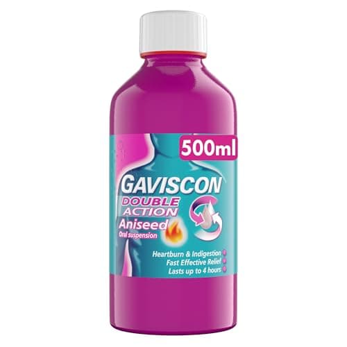 Image of Gaviscon Double Action Aniseed Liquid 500ml - Heartburn, Indigestion, Stomach Pain, Acid Reflux Relief, Digestive Health, Long-Lasting Antacid, Pregnancy Safe