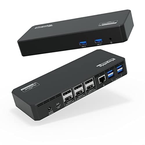 Image of Plugable 12-in-1 USB C Triple Monitor Docking Station, Triple 4K Displays with 3x HDMI or 3x DisplayPort, Compatible with Mac, Windows, Thunderbolt, USB4, USB-C (60W PD, 6x USB Ports, Ethernet)