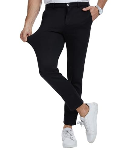 Image of LVCBL Mens Skinny Slim Fit Chinos Stretch Trousers Pants (Black L,34)