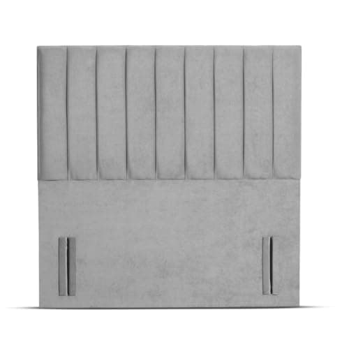 Image of Floor Standing Divan Bed Headboard | Portland Plush Velvet Headboards for 4ft6 Double Size Bed | Elegant design with wooden material headboards for beds (Silver, 4ft6 Double Height-50inch)