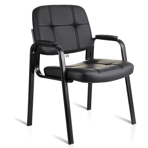 Image of CLATINA Guest Waiting Reception Chair with Bonded Leather Thick Cushion and Padded Arm Rest Stationary Desk Chairs for Office Home Conference Meeting Lobby Hall Side Break Room, Black