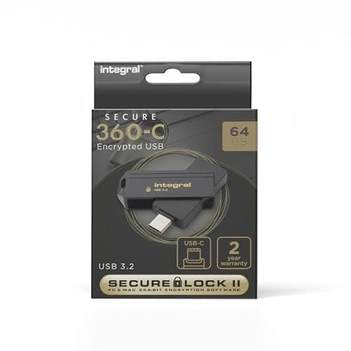 Image of Integral Secure 360-C 64GB Software Encrypted USB Flash Drive - USB-C Connector - 256-bit AES encryption - Compatible with Mac, MacBook, PC, laptop