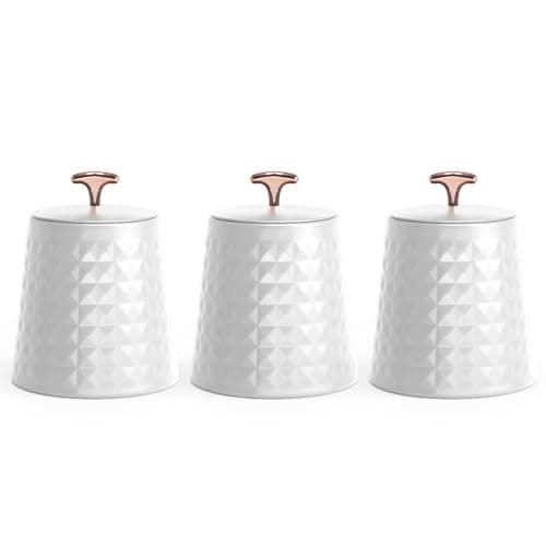 Image of EHC Tea Sugar Coffee Canisters Set, Kitchen Storage Jars with Lids Airtight, Containers Canisters Jars Set of 3, White