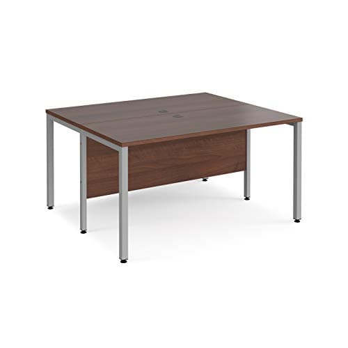 Image of Mr Office Maestro 25 straight desk 800mm deep - silver bench leg frame, 1400, Walnut