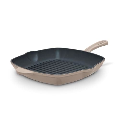 Image of Barbary & Oak Nattura 28cm Cast Iron Grill Pan, Durable Enamel Interior, Induction Compatible, Ridged Design, Perfect Pour Spouts, Cashmere, BO800324CSH
