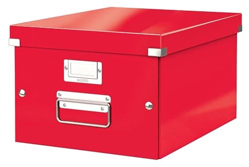 Image of Leitz WOW A4 Storage Box, Click and Store Range, Medium Cardboard Storage Box, Red, 60440026